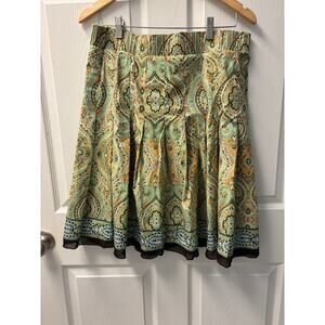 VTG Harolds Skirt 8 ALine Green And Brown Medallion Boho Cottagecore Cotton Y2K
